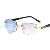 Maxbell Blue Light Glasses rectangle Rimless for Unisex Computer Men Woman Aureate 3.0X
