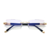 Maxbell Blue Light Glasses rectangle Rimless for Unisex Computer Men Woman Aureate 3.5X