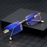 Maxbell Blue Light Glasses rectangle Rimless for Unisex Computer Men Woman Aureate 4.0X
