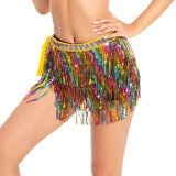 Maxbell Sparkly Hip Scarf Skirt Shining Sequin Tassel Skirt for Dancing Women Dancer