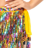 Maxbell Sparkly Hip Scarf Skirt Shining Sequin Tassel Skirt for Dancing Women Dancer
