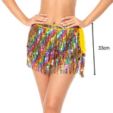 Maxbell Sparkly Hip Scarf Skirt Shining Sequin Tassel Skirt for Dancing Women Dancer