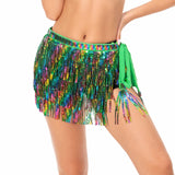 Maxbell Sequin Tassel Skirt Rave Skirt Wrap for Club Ballroom Stage Performance