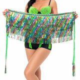 Maxbell Sequin Tassel Skirt Rave Skirt Wrap for Club Ballroom Stage Performance