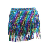 Maxbell Sequin Tassel Skirt Rave Skirt Wrap for Club Ballroom Stage Performance