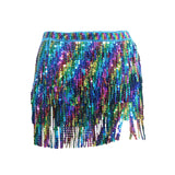 Maxbell Sequin Tassel Skirt Rave Skirt Wrap for Club Ballroom Stage Performance