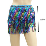 Maxbell Sequin Tassel Skirt Rave Skirt Wrap for Club Ballroom Stage Performance