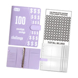 Maxbell 100 Envelope Saving Challenge Binder Reusable Budget Planner for Girls Boys Purple