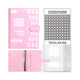 Maxbell 100 Envelope Saving Challenge Binder Reusable Budget Planner for Girls Boys Pink