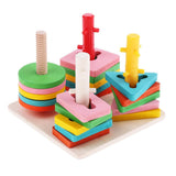 Maxbell Wooden Educational Preschool Shape Color Recognition Geometric Board Block Stack Sort Chunky Puzzle Toys for Kid Children