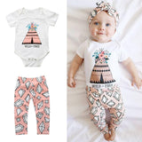 Maxbell Newborn Baby Girls Kids Cotton Tops Romper Pants Outfits Set0-6 Months Print