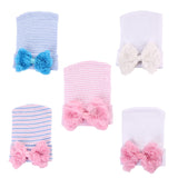 Maxbell Cute Newborn Baby Hospital Hats Big Bow Knot Toddler Knit Cap White pink