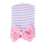 Maxbell Cute Newborn Baby Hospital Hats Big Bow Knot Toddler Knit Cap Stripe