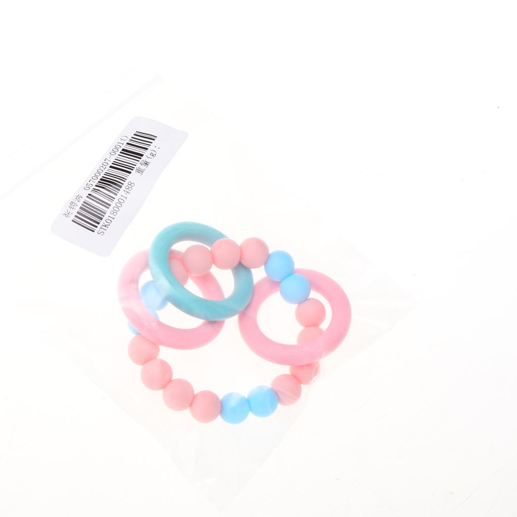 Maxbell Baby Teeth Silicone Bracelet Colorful Wooden Hand Ring Pink Sky blue