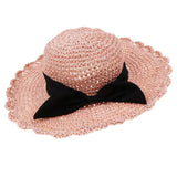 Parent-child Floppy Summer Sun Beach Straw Hat Foldable Wide Brim Adult Pink