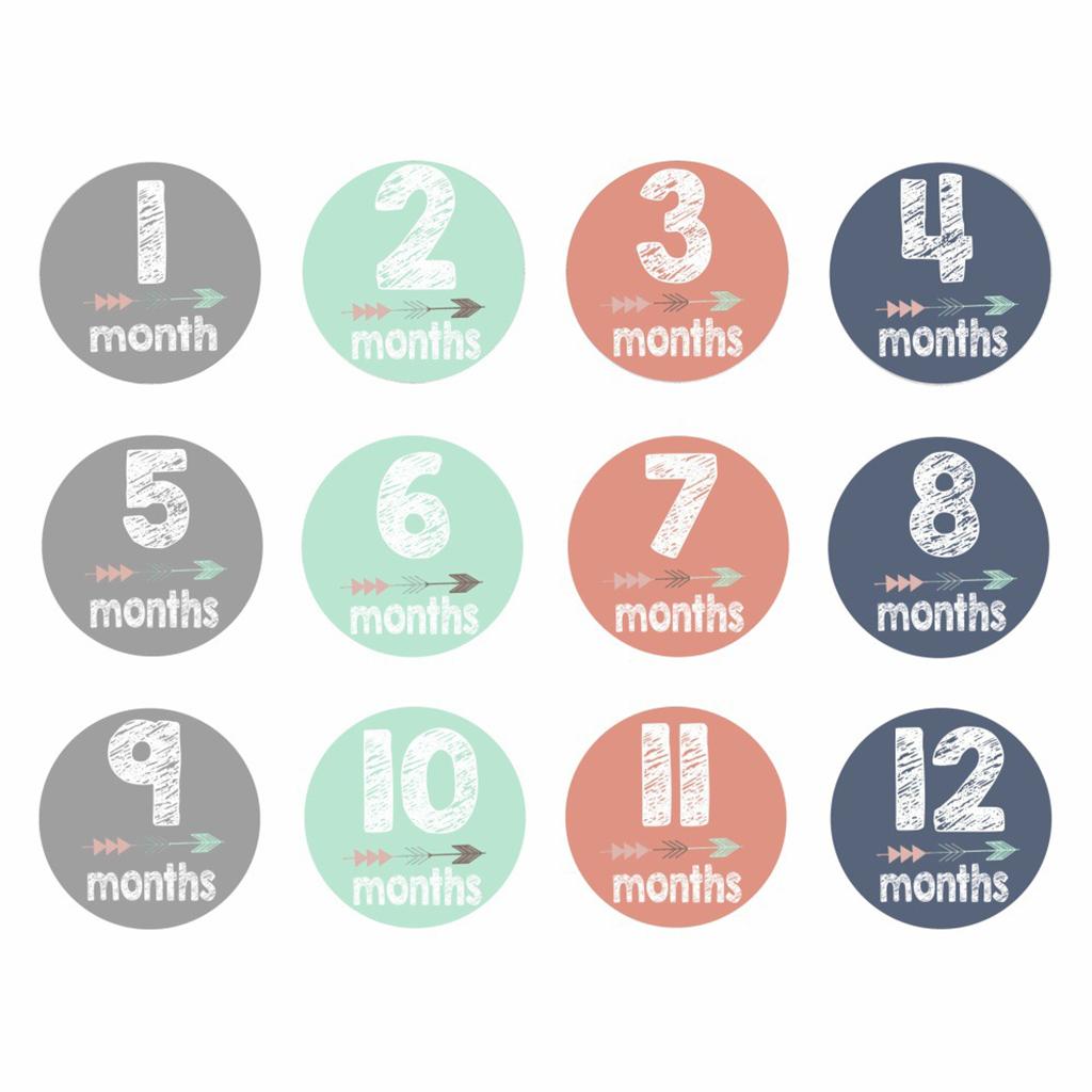 Maxbell Monthly Baby Stickers Baby Boys Girls 12 Months Milestone Stickers Style-1