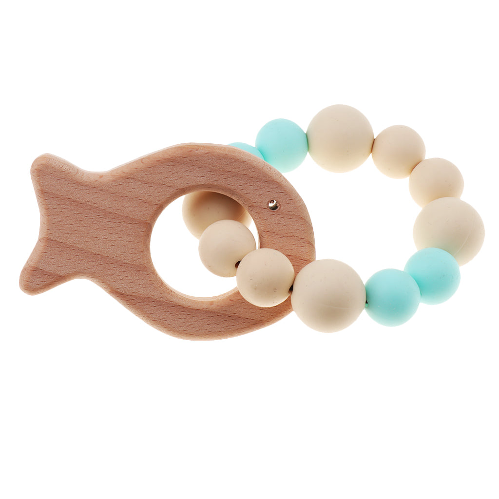 Maxbell Wooden Crochet Beads Bracelet Teether Baby Kid Grasping Nursing Toy Fish