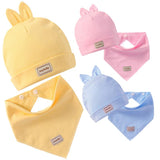 Maxbell Cotton Beanie Hat Triangle Drool Bib Set for Baby Boy Girls Pink