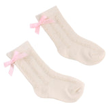 Maxbell Baby Girls Knee High Long Socks Bow Cotton Casual Stockings 0-2T Beige