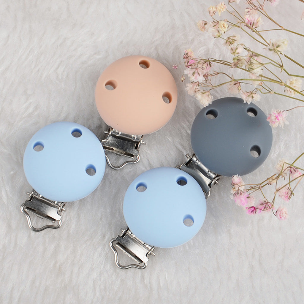 Maxbell Cute Baby Pacifier Round Silicone Soother Clip Metal Holders ClaspBlue