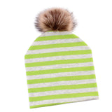 Max Baby Hat Faux Fur Baby Cap Cotton Pompom Bobble Hat for Kids  Green Stripe