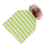 Max Baby Hat Faux Fur Baby Cap Cotton Pompom Bobble Hat for Kids  Green Stripe