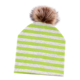 Max Baby Hat Faux Fur Baby Cap Cotton Pompom Bobble Hat for Kids  Green Stripe