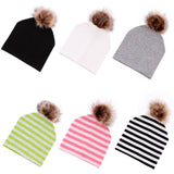 Max Baby Hat Faux Fur Baby Cap Cotton Pompom Bobble Hat for Kids  Green Stripe