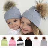 Max Baby Hat Faux Fur Baby Cap Cotton Pompom Bobble Hat for Kids  Green Stripe