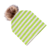 Max Baby Hat Faux Fur Baby Cap Cotton Pompom Bobble Hat for Kids  Green Stripe