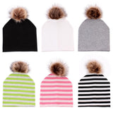 Max Baby Hat Faux Fur Baby Cap Cotton Pompom Bobble Hat for Kids  Green Stripe