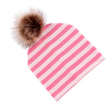 Max Baby Hat Faux Fur Baby Cap Cotton Pompom Bobble Hat for Kids  Pink Stripe