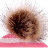 Max Baby Hat Faux Fur Baby Cap Cotton Pompom Bobble Hat for Kids  Pink Stripe