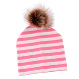 Max Baby Hat Faux Fur Baby Cap Cotton Pompom Bobble Hat for Kids  Pink Stripe