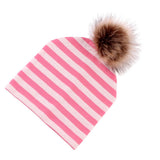 Max Baby Hat Faux Fur Baby Cap Cotton Pompom Bobble Hat for Kids  Pink Stripe