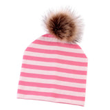 Max Baby Hat Faux Fur Baby Cap Cotton Pompom Bobble Hat for Kids  Pink Stripe