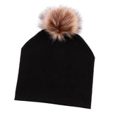 Max Baby Hat Faux Fur Baby Cap Cotton Pompom Bobble Hat for Kids  Black