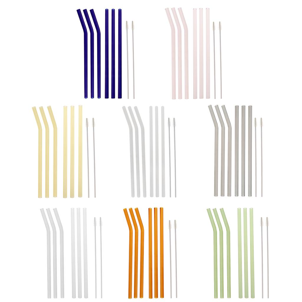 Reusable Glass Straw Colorful Drinking Straw with Cleaning Brush Clear
