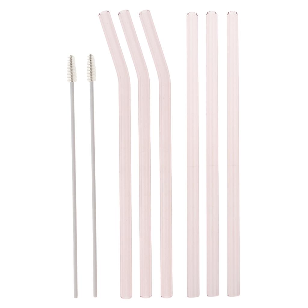 Reusable Glass Straw Colorful Drinking Straw with Cleaning Brush Pink