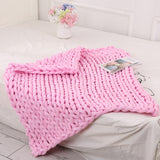 Maxbell Hand-woven Knitted Blanket Yarn Bulky Knitting Blanket 120 x 100cm - Pink