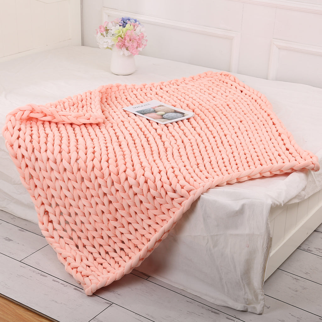Maxbell Handmade Knitted Blanket Yarn Bulky Knitting Blanket80 x 60cm - Pink
