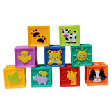 Maxbell 9 Pieces Soft Silicon Cartoon Numbers Animals Blocks Stacking Cognitive Toy Early Learning for Kids/Toddler Playset