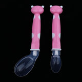 Maxbell 2Pcs Baby Bent-Handled Spoon Weaning Soft Silicone Head Tableware Pink