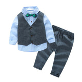 Maxbell Baby Boy's Cotton Long-Sleeved Gentleman Suit 3 PiecesGray blue - 140cm(7-8T)