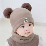 Maxbell 2pcs set Baby Winter Warm Knit Hat Infant Toddler Pom Beanie Cap Coffee