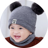 Maxbell 2pcs set Baby Winter Warm Knit Hat Infant Toddler Pom Beanie Cap Gray