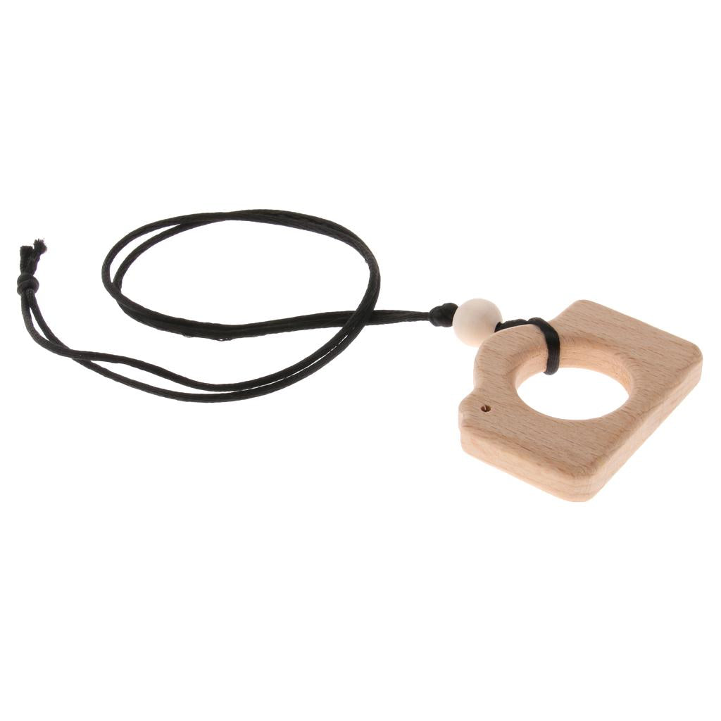 Maxbell Baby Teether Necklace Wooden Pendant Wood Beads Teething Nursing Toys Camera