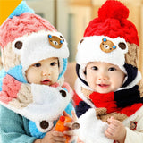 Maxbell Kids Baby Winter Beanie Warm Hat Hooded Scarf Earflap Knitted Cap Red