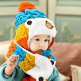 Maxbell Kids Baby Winter Beanie Warm Hat Hooded Scarf Earflap Knitted Cap Blue