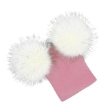 Maxbell Baby Beanie Hat Cap Winter Warm Double Pom Bobble Knit Ski Pink+White for Baby